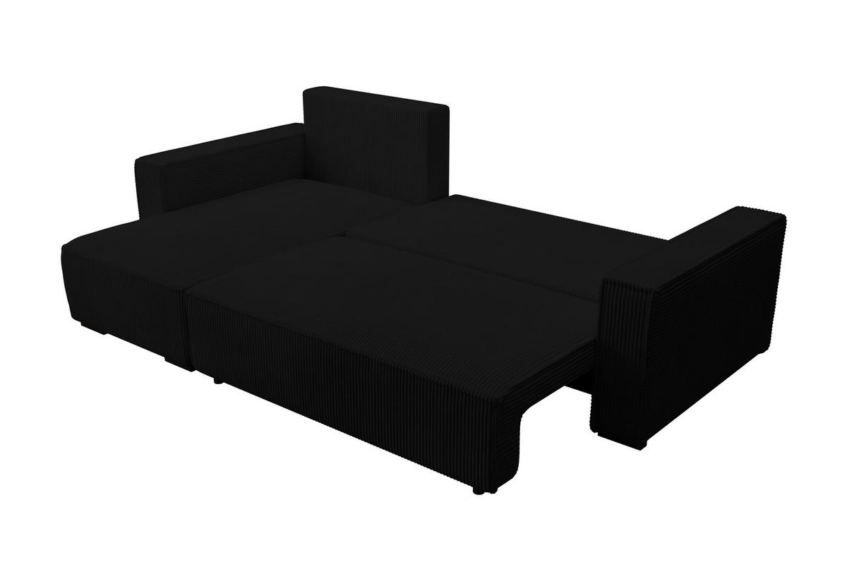 ECKSOFA CUDDY L, Eckcouch in L-Form mit Schlaffunktion und Bettkasten, Farbe: Schwarz, Cordstoff, Ottomane Links - Schwarz, Textil (240/140cm) - Storez24