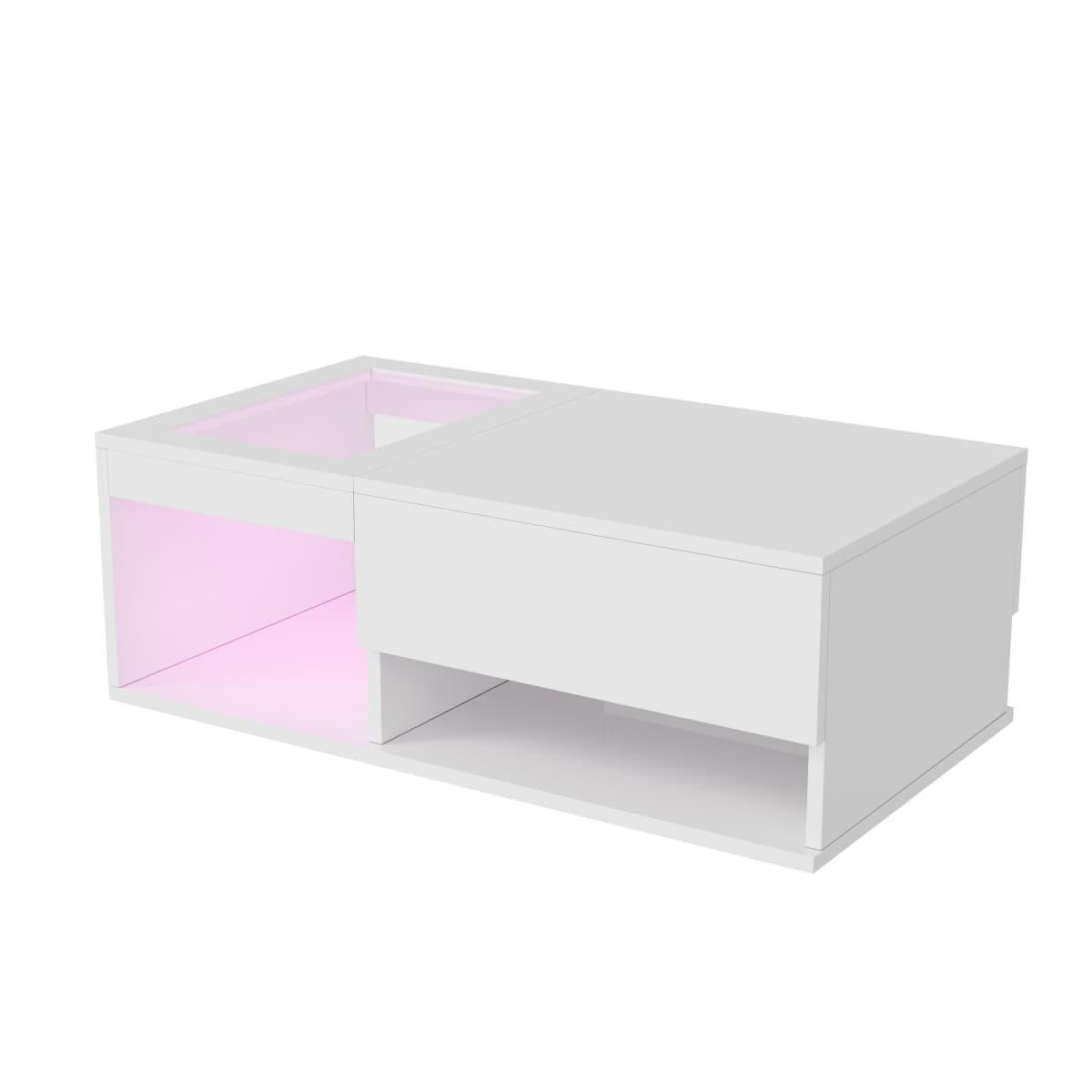 HÖHENVERSTELLBARER COUCHTISCH WEISS MIT LED Hochglanz & Glas, 100x55x35cm - Weiß, Holz (100/55/35cm) - CASIVA