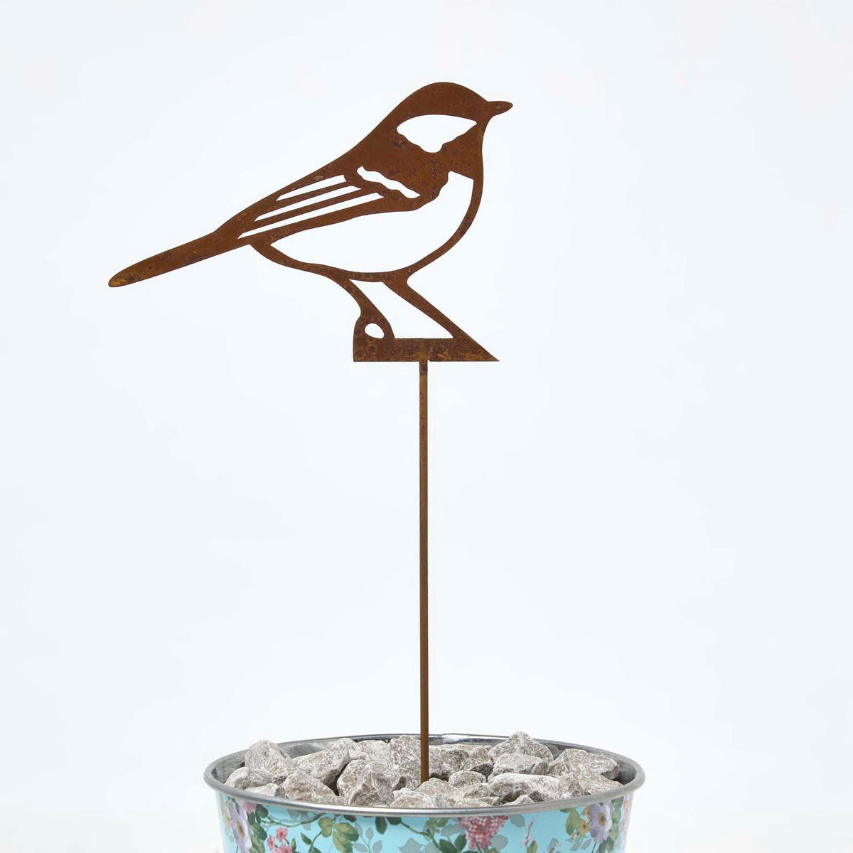 GARTENSTECKER Metall – Rostoptik Gartenfigur Kohlmeise 2er-Set - Rostfarben, Metall (37cm) - Homescapes