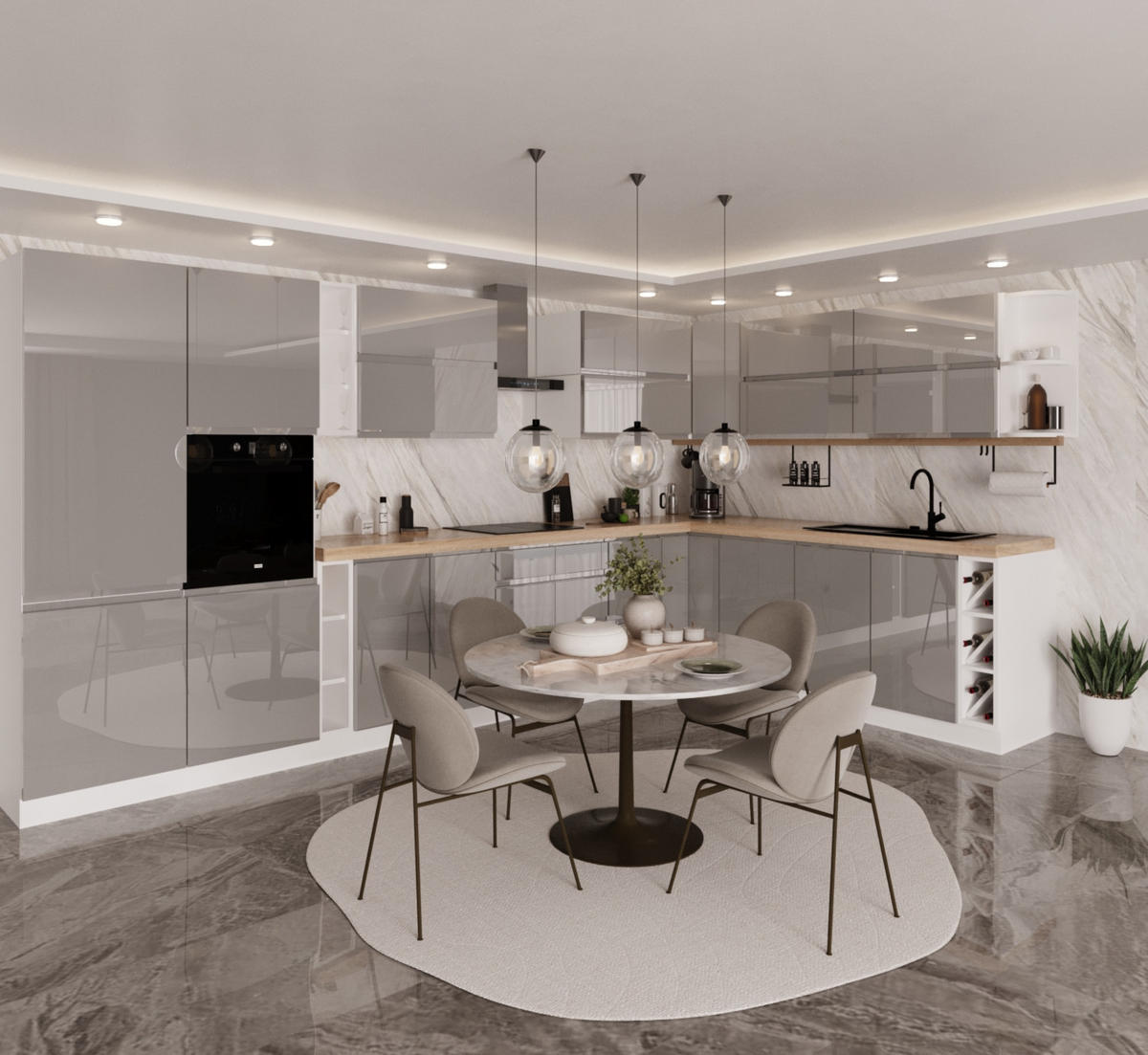 WINKELKÜCHE 420 cm x 240 cm - Aspen KA7-M420 - in Grau/Hochglanz - Grau, Holz (660/212/58cm)