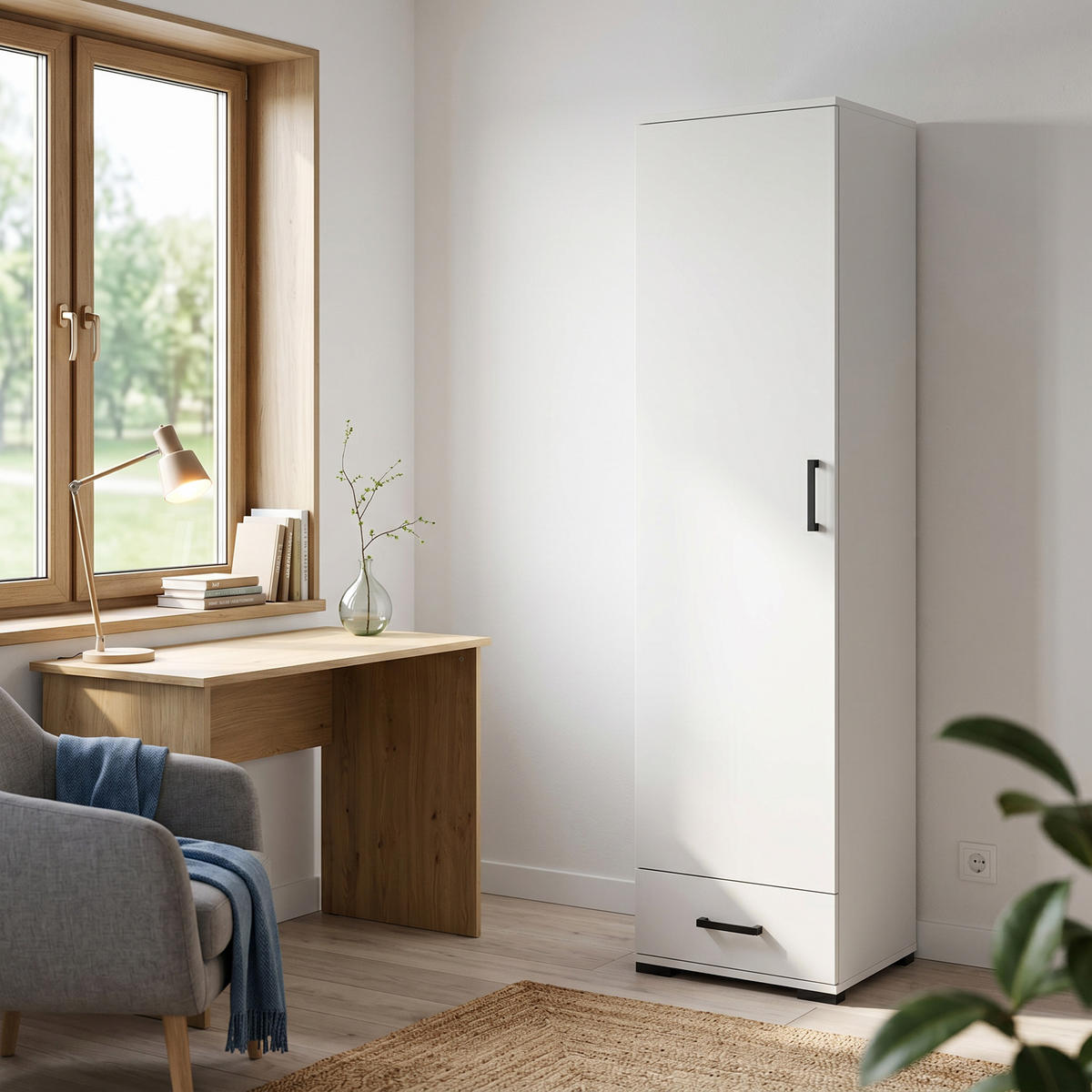 DREHTÜRENSCHRANK ALBANO 50/186/40cm 1-türig Weiß - Weiß, Holzwerkstoff (50/186/40cm) - MASSENO
