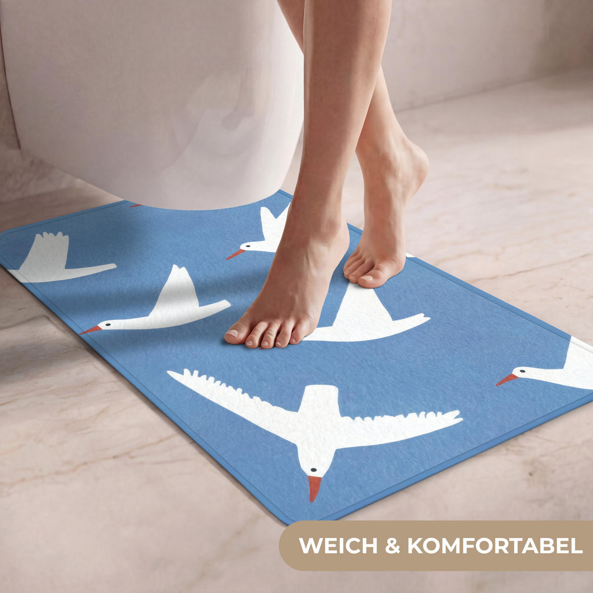 WC PŘEDLOŽKA Ptáci - bílá - vzor 50x80 cm - modrá, textil/plast (50/1cm) - OnlyWow