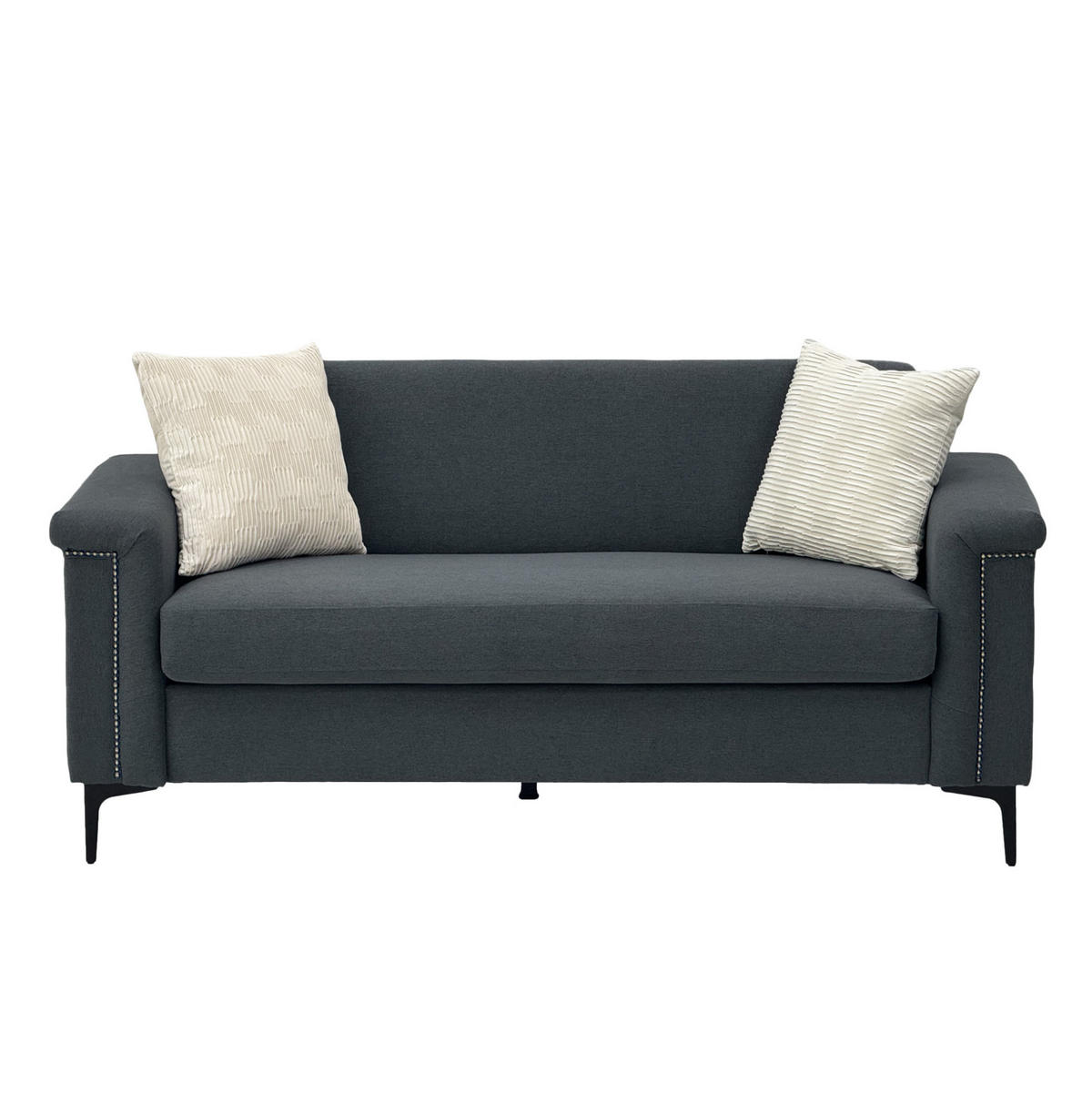 2-SITZER 172/72/82 cm dunkelgrau aus Sperrholz und Massivholz mit Metallfüßen - Dunkelgrau, Textil (73.5/81.5/172cm) - OKMYHOME