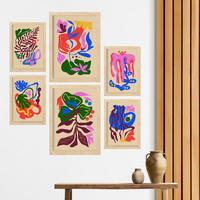 POSTER Set Mit 6 Malerisches florales Abstrakt Größe A3 & A4 Rahmen aus hellem Holz - Beige, Papier (29.7/1cm) - Nacnic