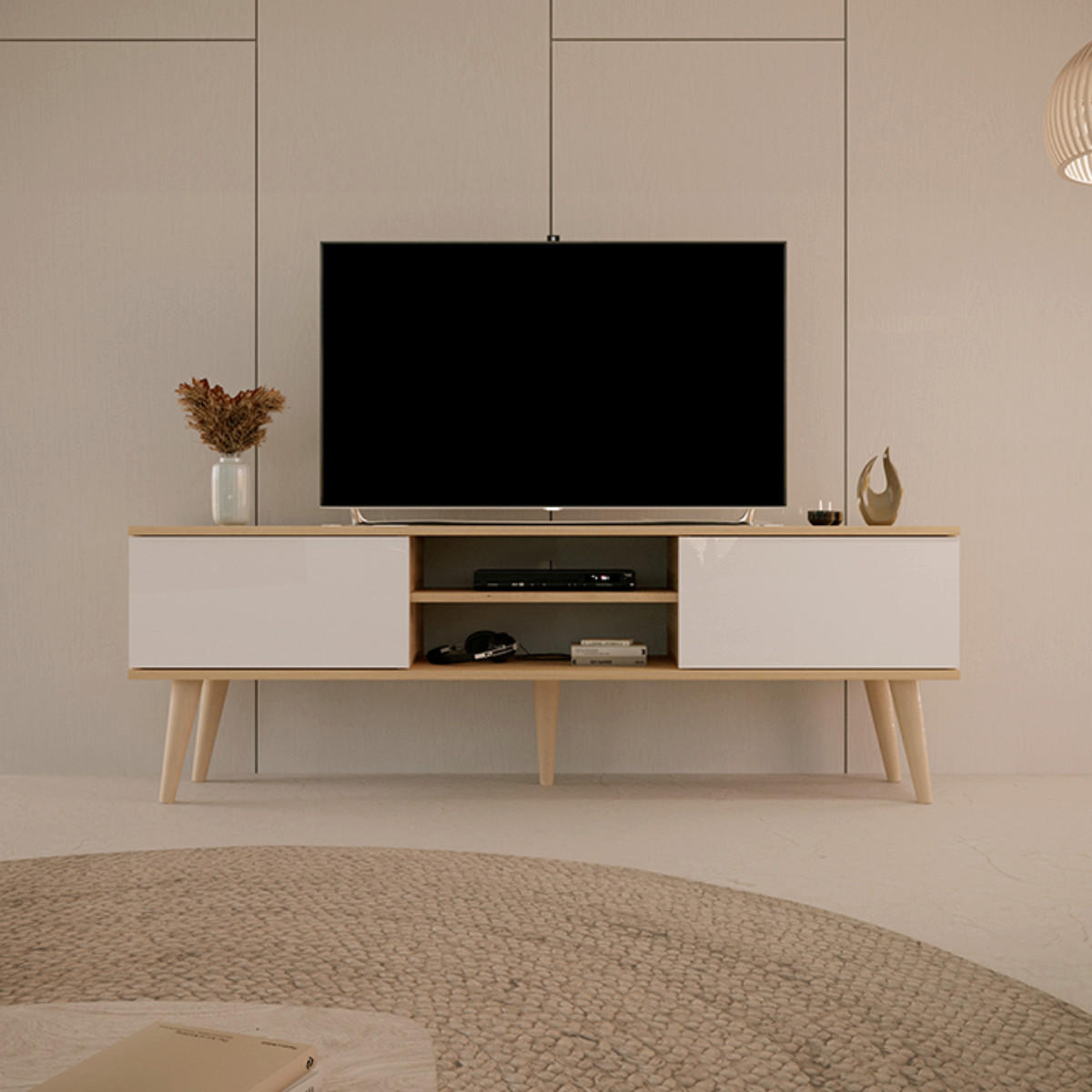 TV-MÖBEL Toronto Weiß und Holz - Weiß/Braun, Holzwerkstoff (160/55/35cm) - Petits-meubles