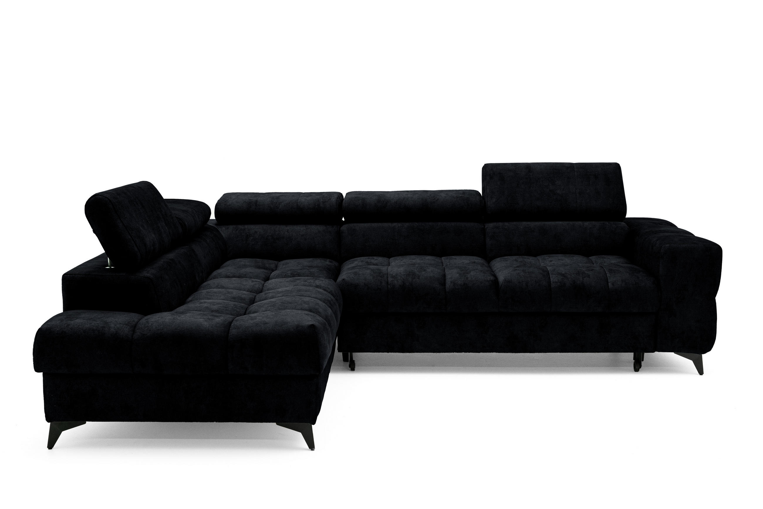 ECKSOFA PUDDING L Links mit Schlaffunktion 128x197 Velours Schwarz - Schwarz, Holz/Textil (270/204cm) - Muffo