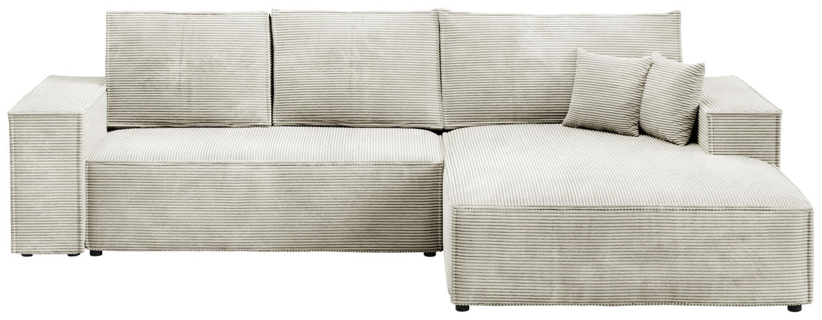 ECKSOFA Pablo mit Schlaffunktion Weiß Cord - Weiß, Textil (294/185cm) - Bromarkt