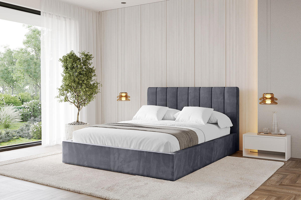 POLSTERBETT mit Bettkasten und Lattenrost, Bett mit Matratze H3/H4 - STERA 160x200 Dunkelgrau - Dunkelgrau, Holzwerkstoff/Textil (160/200cm) - ALTDECOR