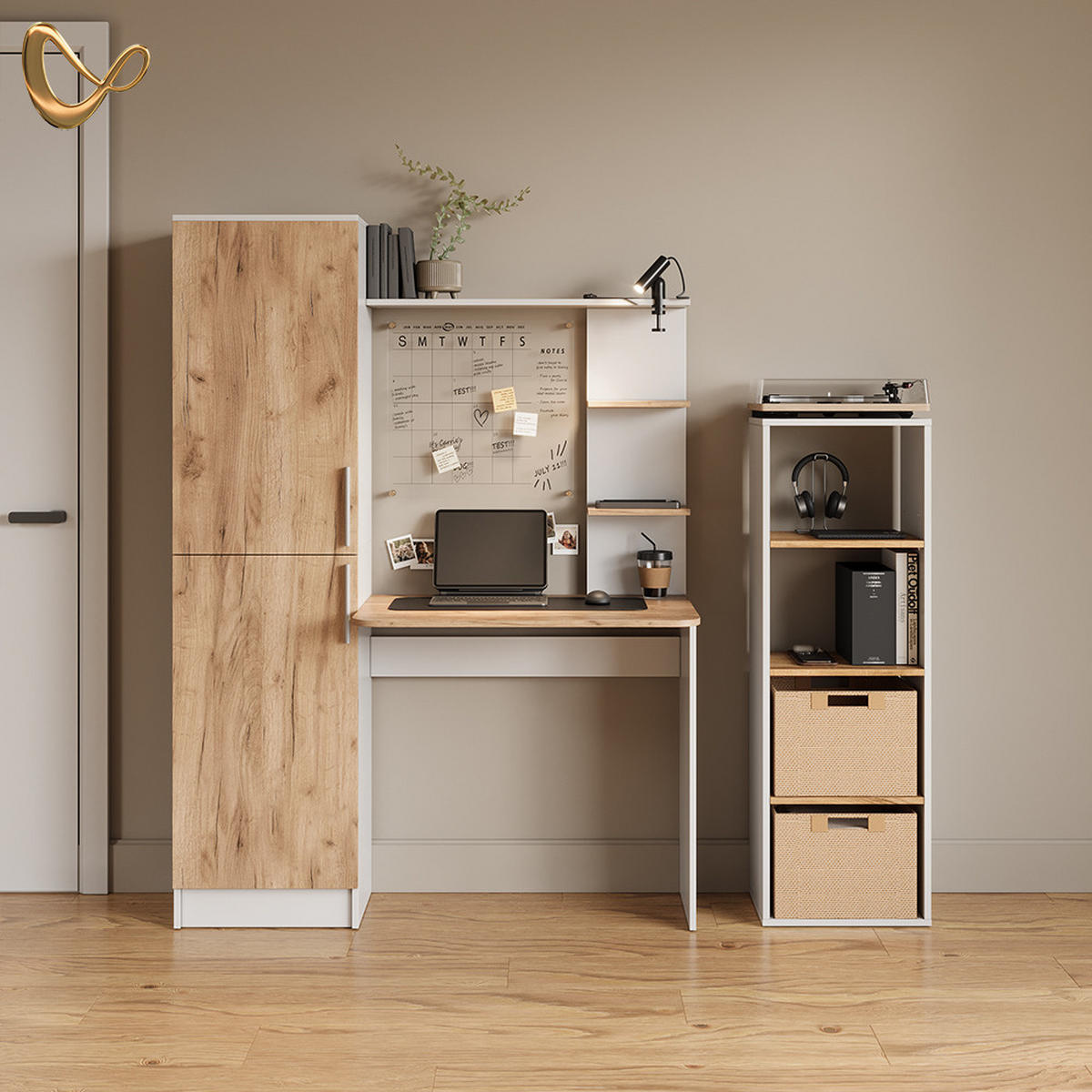 SCHREIBTISCH Rina Weiß/Goldkraft Eiche 122.9 x 168 cm - Honigeiche/Weiß, Holzwerkstoff (52/122.9/168cm) - Livinity®