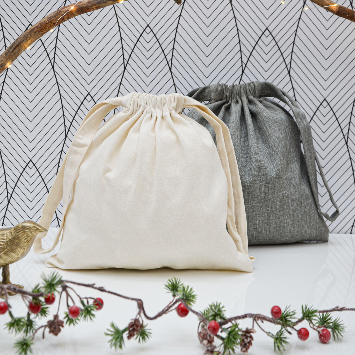 WEIHNACHTS-GESCHENKBEUTEL, 32/32 cm, Stoffbeutel, 6er Set - Grau, Kunststoff (32/1/32cm) - Dunedesign