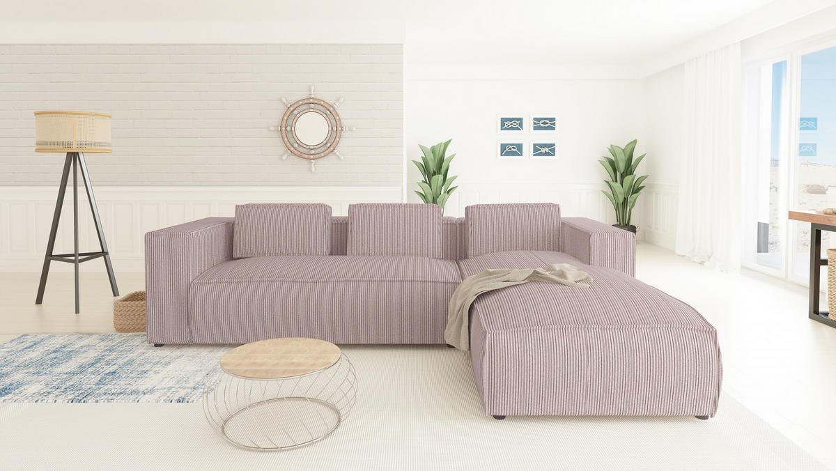 ECKSOFA Nova Puderrosa Cord, Ottomane rechts - Pink/Schwarz, Holz/Kunststoff (262/176cm) - S-Style Möbel