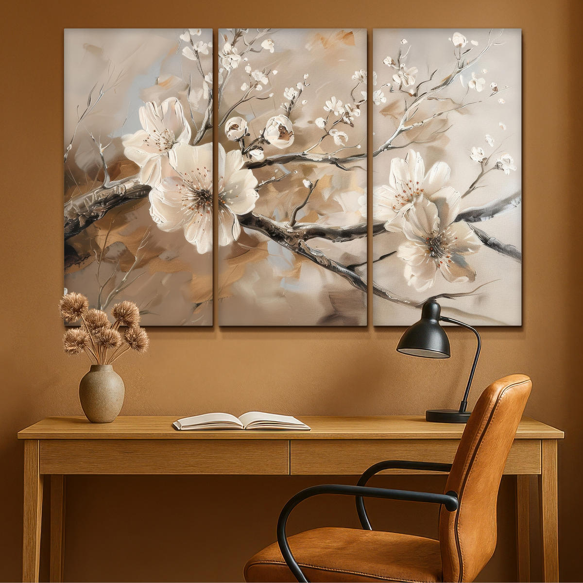 LEINWANDBILD 3er Set Blüte - Beige - Abstrakt - Blumen 120x80 cm - Hellbraun, Textil (120/80cm) - MuchoWow