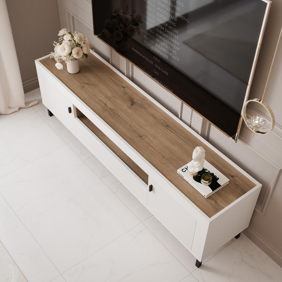 TV-LOWBOARD AVENA stehend, 177 cm Weiß/Eiche - Weiß, Holzwerkstoff/Kunststoff (177/52/40cm) - Idohome