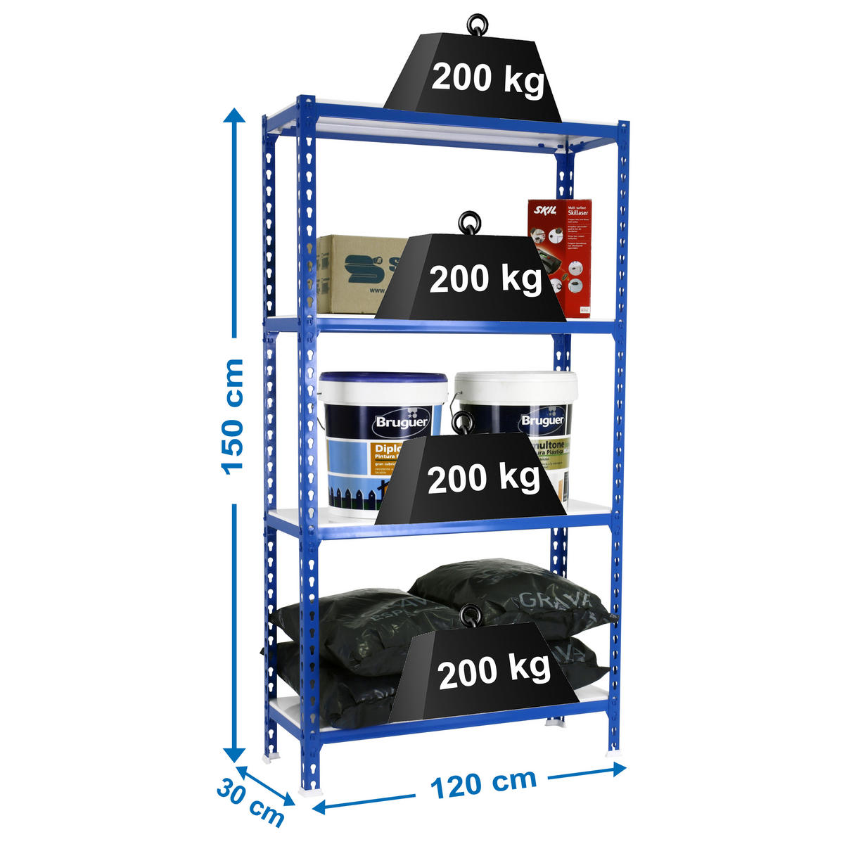 SCHWERLASTREGAL Mid Metal Shark HxBxT 150 x 120 x 30 cm Fachlast 200 kg Blau-Weiß - Blau, Metall (120/150/30cm) - PROREGAL