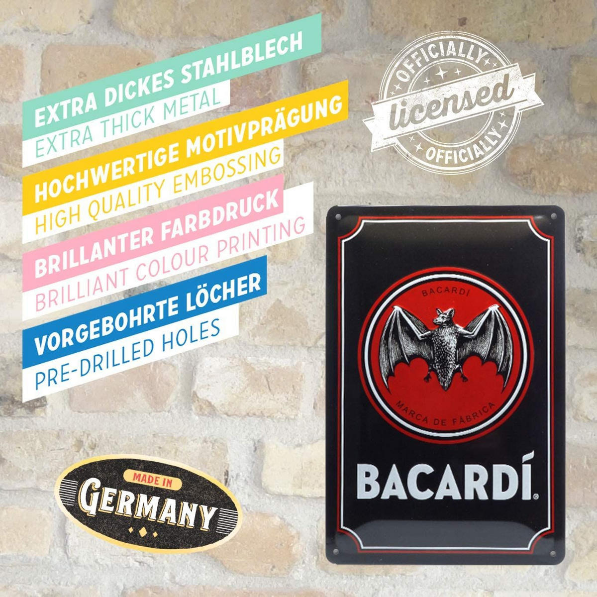 BLECHSCHILD 20/30 cm Bacardi Bacardi Logo Black - Multicolor, Metall (20/30/0.2cm) - Nostalgic-Art