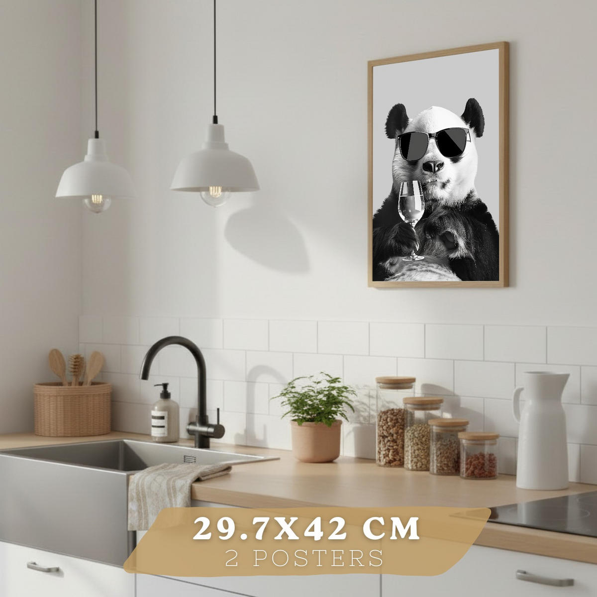 PLAKAT Sada 2 Panda Bears A3 Černý rám - černá, papír (29.7/1/42cm) - Nacnic