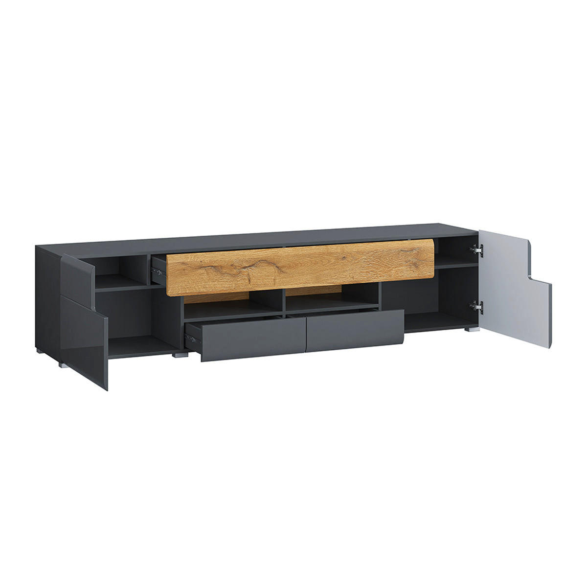TV STOLÍK Jules Sivá a drevo - sivá, kompozitné drevo (208/47/39cm) - Petits-meubles