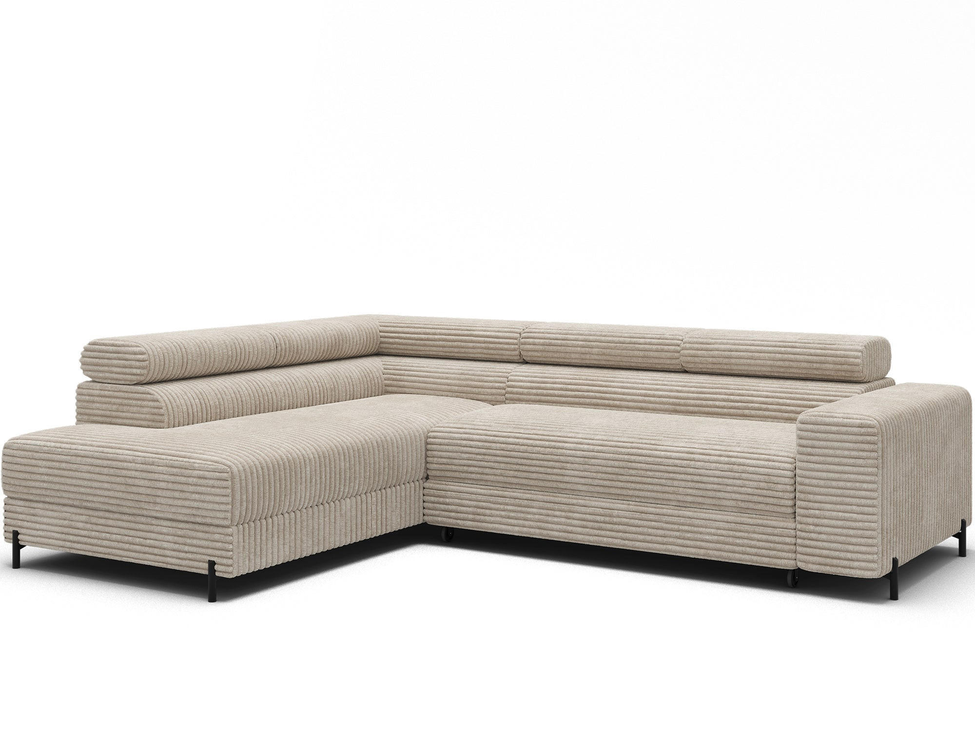 ECKSOFA COLESIO L-Form, Schlaffunktion, Bettkasten, verstellbare Kopfstützen, Wellenfederung, Metallfüße, breiter Cordstoff - Creme/Schwarz, Kunststoff/Metall (269/204cm) - Wohnideebilder