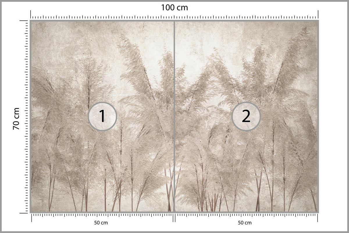 FOTOTAPETA Pre Spálňu Tráva Pampasová Vintage Béžová Boho 100 x 70 cm - hnedá/béžová, papier (100/70cm) - Muralo