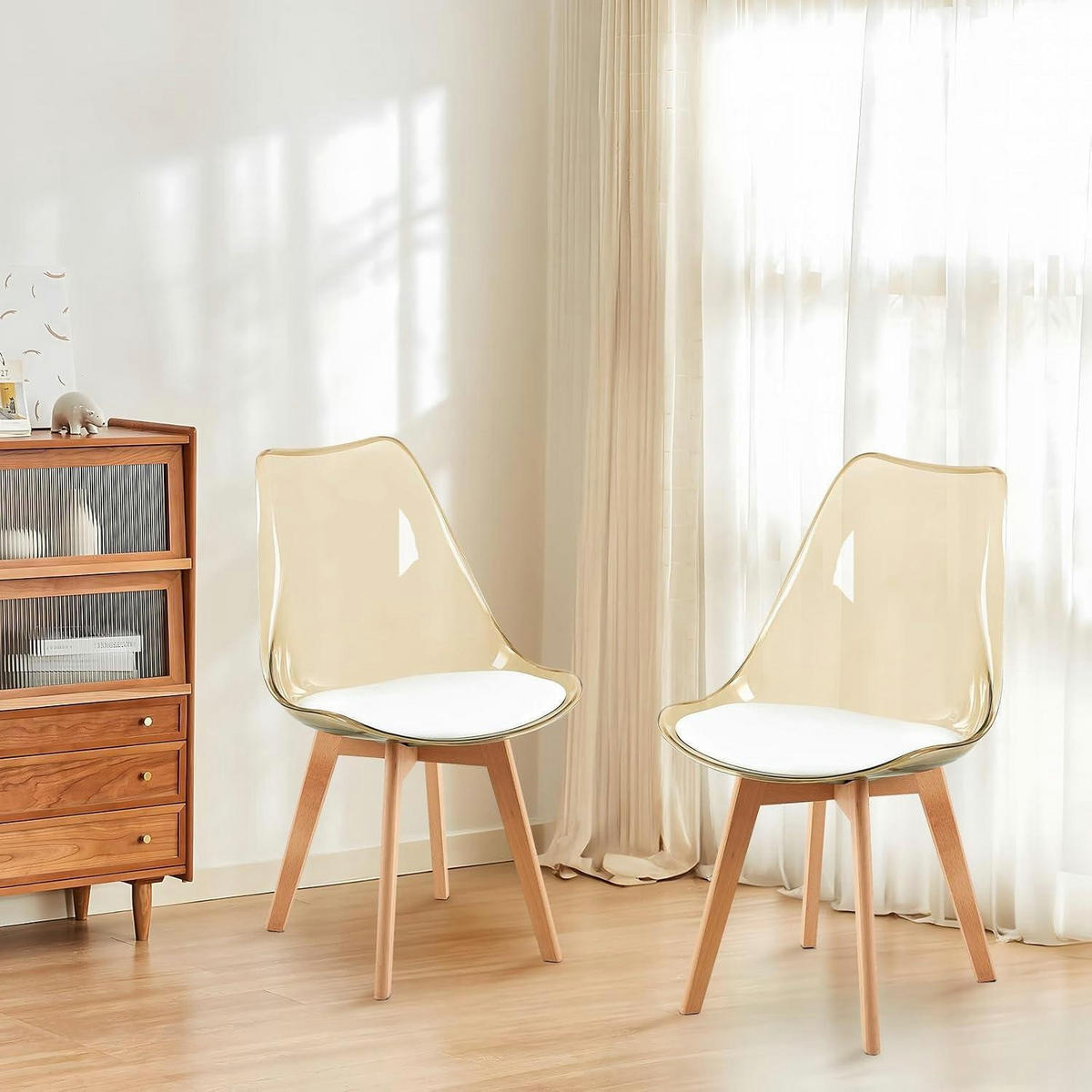 ESSZIMMERSTUHL 4er Set mit transparentem Rückenlehne und Buchenholzbeinen - Transparent, Kunststoff (41/83/47.5cm)