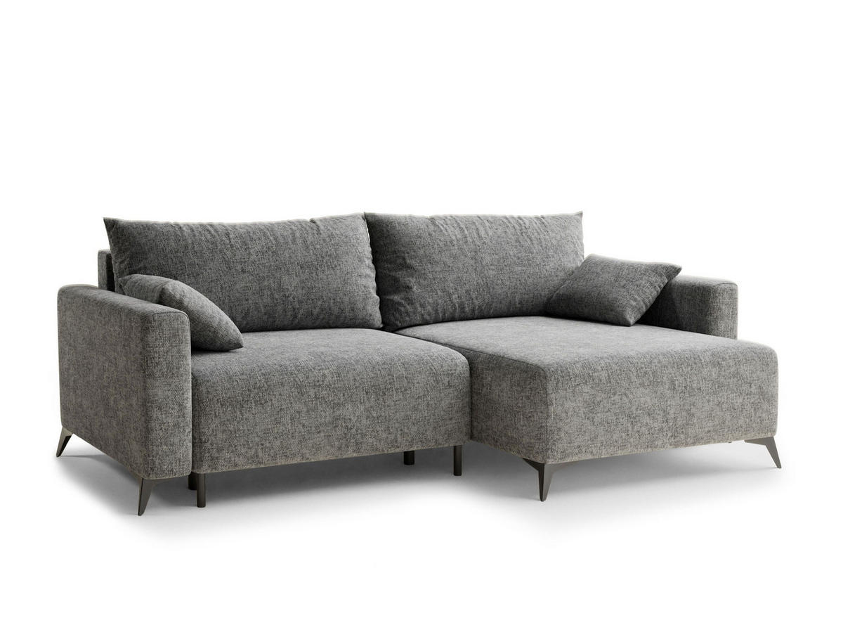 ECKSOFA MIT SCHLAFFUNKTION Leon Grau Chenille-Stoff - Schwarz/Grau, Holz/Holzwerkstoff (239/148cm) - Maison de Reve