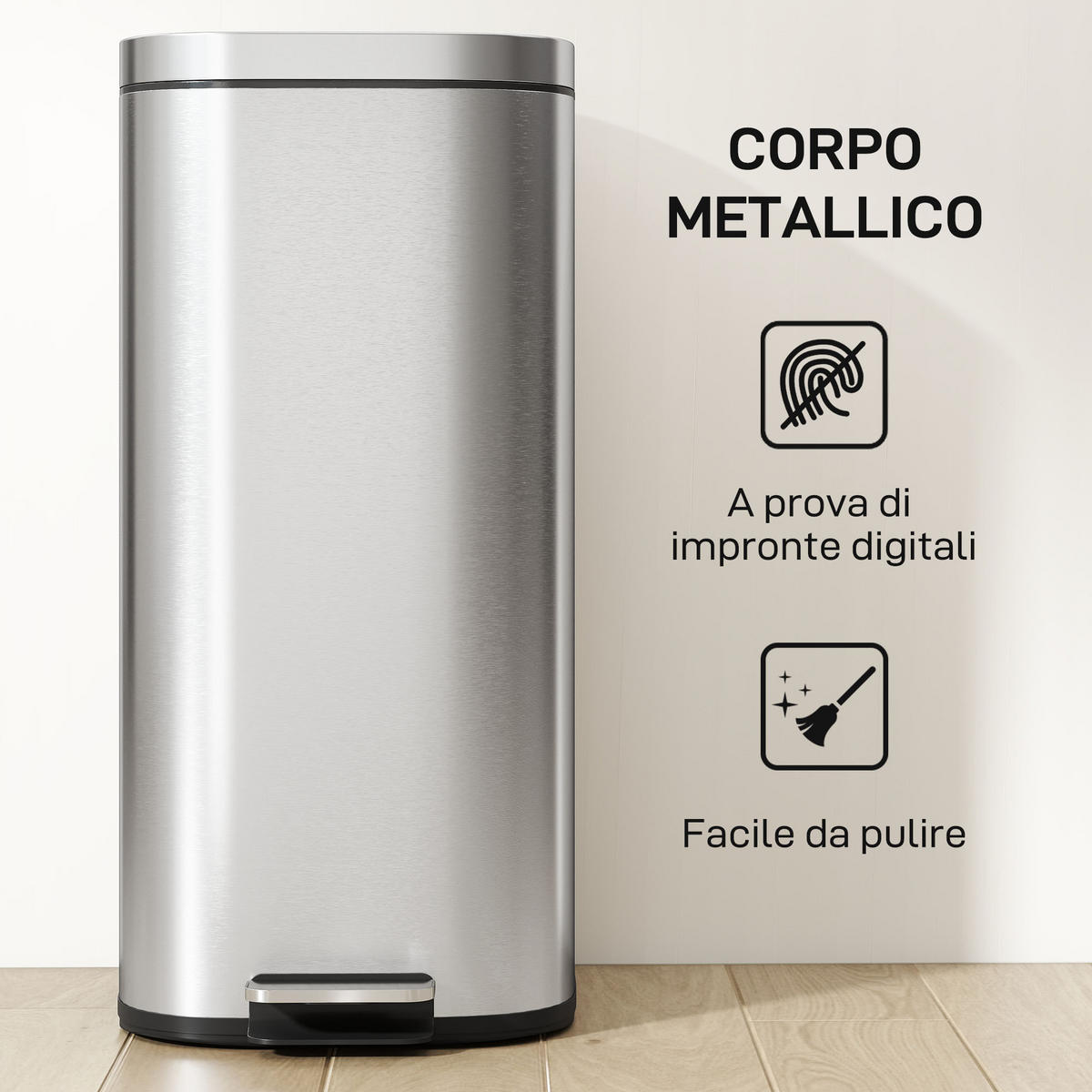TRETEIMER Silber 30 L 29/36/59,5 cm - Silberfarben, Metall (36/59.5/29cm)