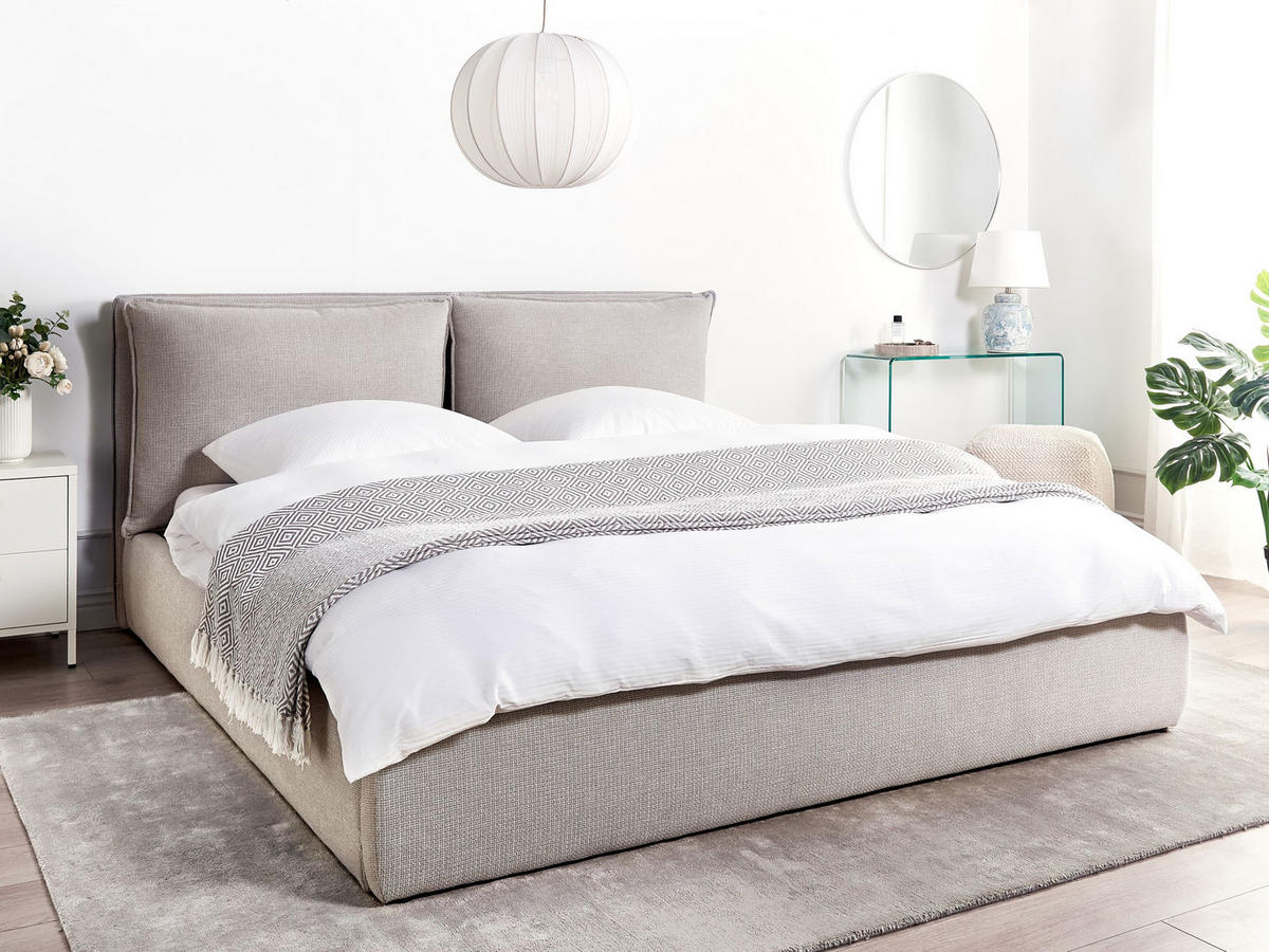BETT mit Stauraum 180x200 cm Grau Bajonna - Hellgrau, Textil (180/200cm) - Beliani