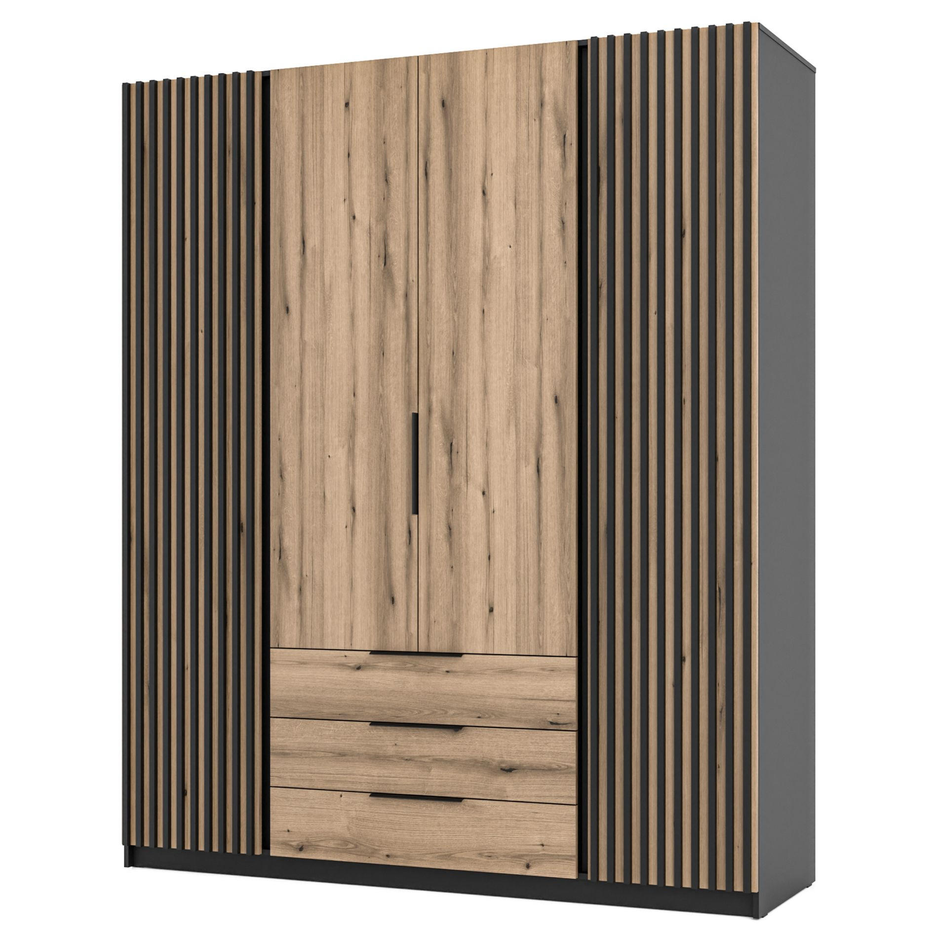 KLEIDERSCHRANK Kaja Eiche/ Schwarz 200 cm - Eichefarben/Schwarz, Holzwerkstoff/Metall (200/239/61.9cm) - Selsey