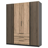 KLEIDERSCHRANK Kaja Eiche/ Schwarz 200 cm - Eichefarben/Schwarz, Holzwerkstoff/Metall (200/239/61.9cm) - Selsey