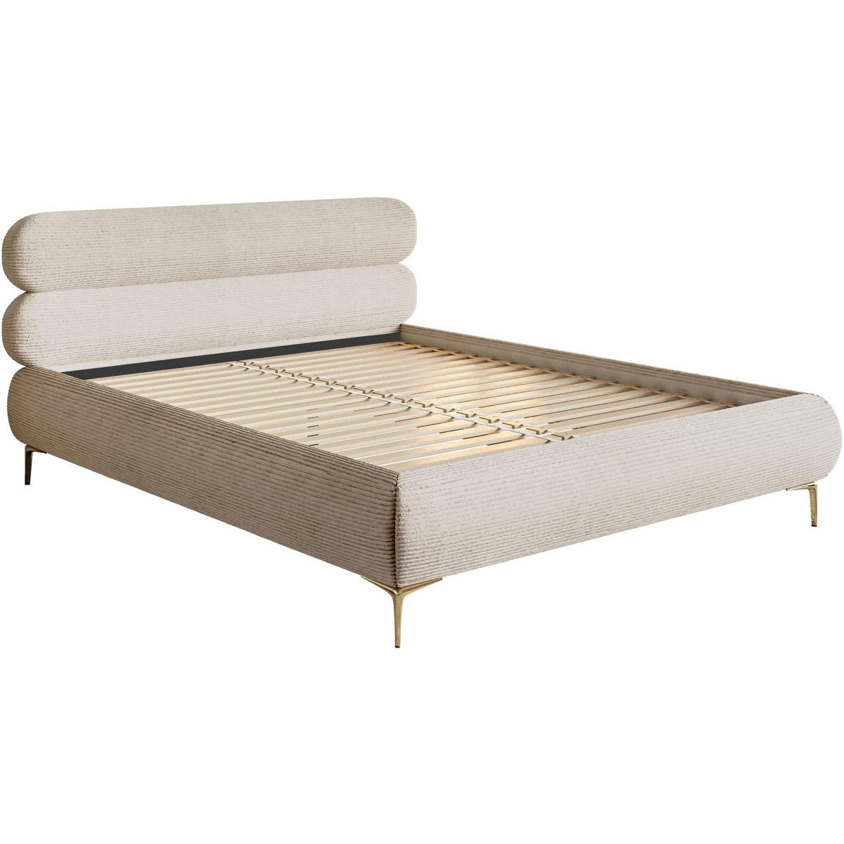 POLSTERBETT Roule Cord Hellbeige 180x200 cm - Ecru/Goldfarben, Textil/Metall (140/200cm) - Selsey