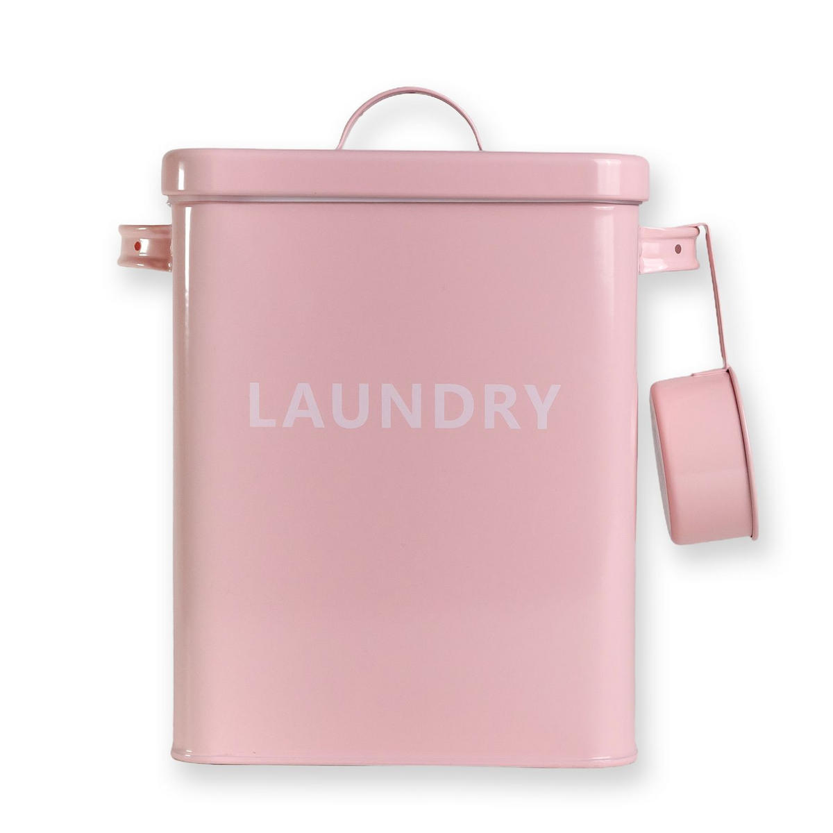 WASCHMITTEL AUFBEWAHRUNGSBOX mit Deckel und Dosierlöffel - Pink, Metall (18/25/28cm) - Intirilife