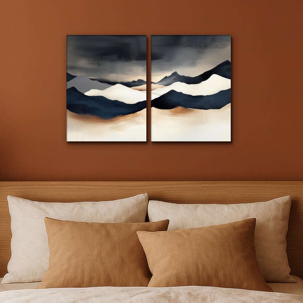 LEINWANDBILD 2er Set Landschaft - Abstrakt - Modern 60x40 cm - Dunkelblau, Textil (60/40cm) - MuchoWow