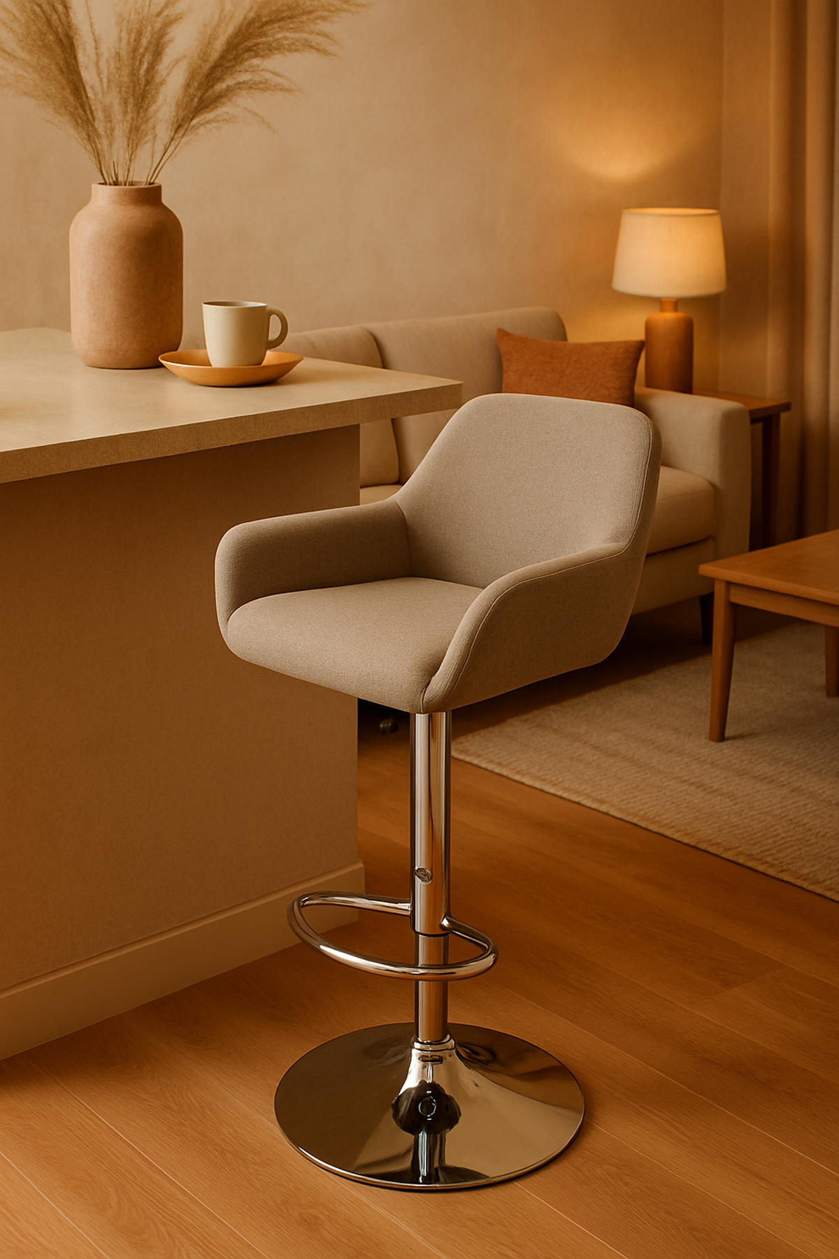 BARHOCKER 2er Set Prag Stoff chrom taupe - Taupe/Weiß, Textil/Metall (51/109/52cm) - TPFLiving