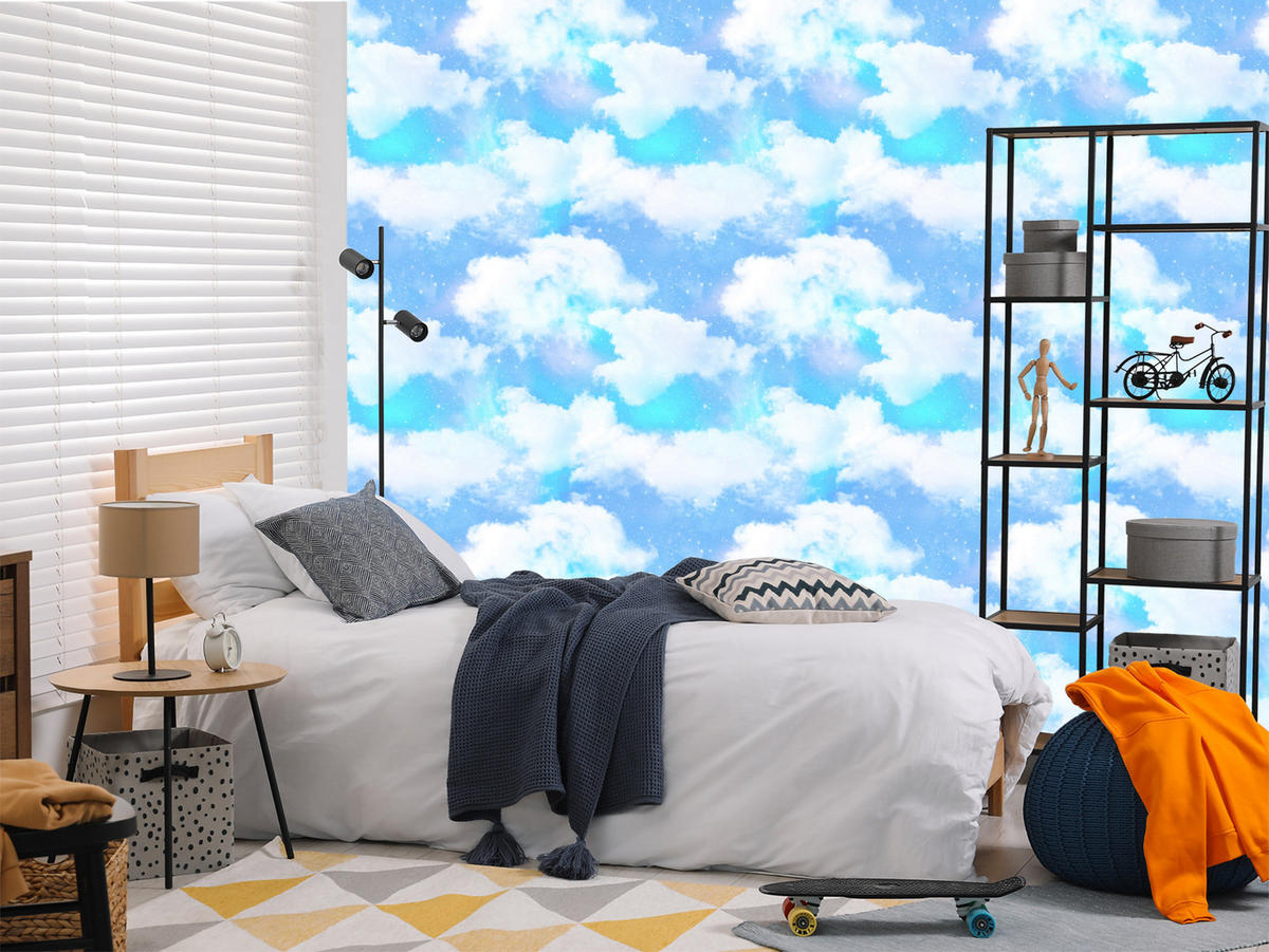 VLIESTAPETE Wolkenhimmel – Blau, Weiß – 50x1000 cm - Blau/Weiß, Papier (50/1000cm) - Muralo