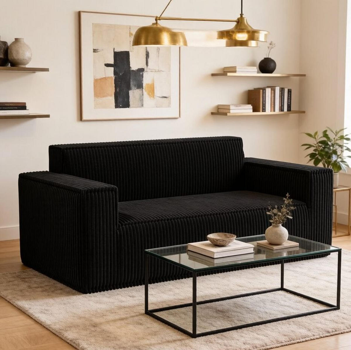 SOFA 2-Sitzer aus Cord mit tiefem Sitz Schwarz - Schwarz, Kunststoff (178/70/86cm) - Meubliv