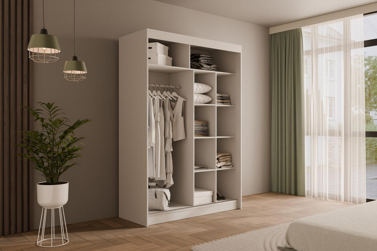 KLEIDERSCHRANK AMOHA - 150 cm - Weiß - Weiß, Holzwerkstoff (150/215/61cm) - ALTDECOR