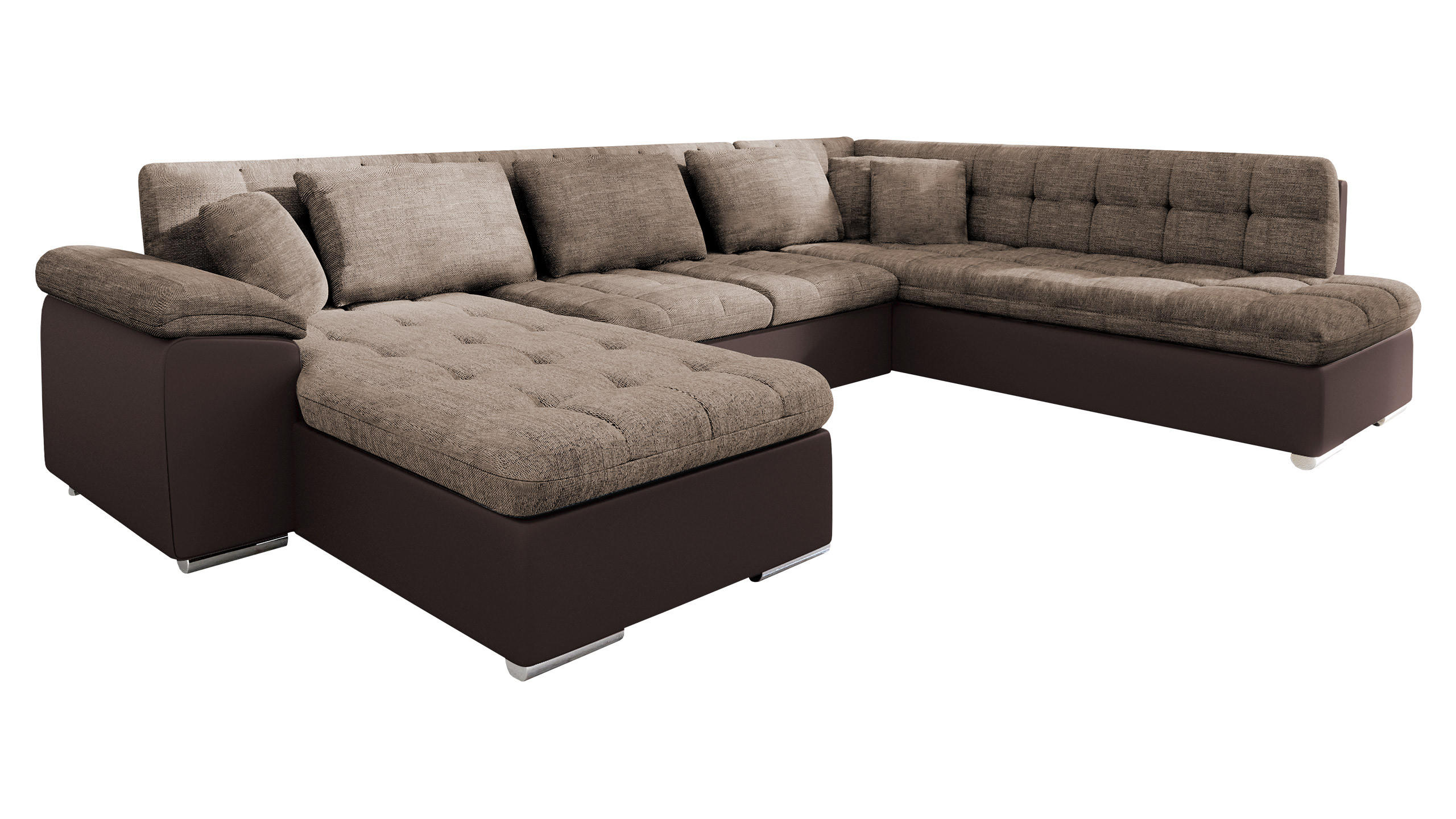 WOHNLANDSCHAFT Niko Bis, Seite: Links - Hellbraun, Holz/Textil (348/76/205cm) - MIRJAN24