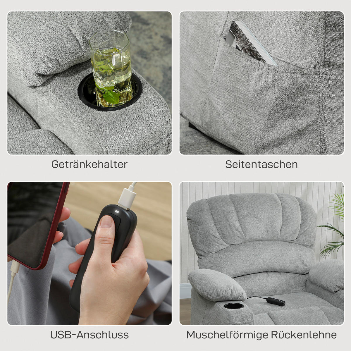 RELAXSESSEL Polyester Grau - Schwarz/Grau, Textil/Metall (90/105/96cm) - HOMCOM