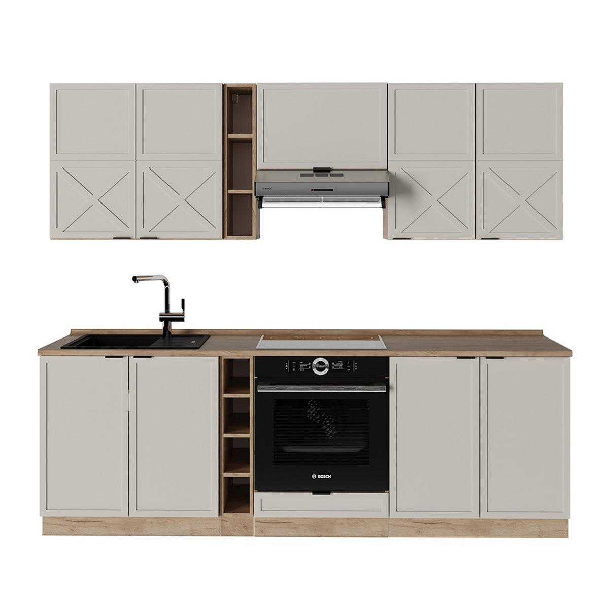 KÜCHENZEILE Fame-Line GrauBeige/Goldkraft Eiche 235 cm ohne AP - Honigeiche/Grau, Holzwerkstoff (235/81.6/46cm) - Vicco