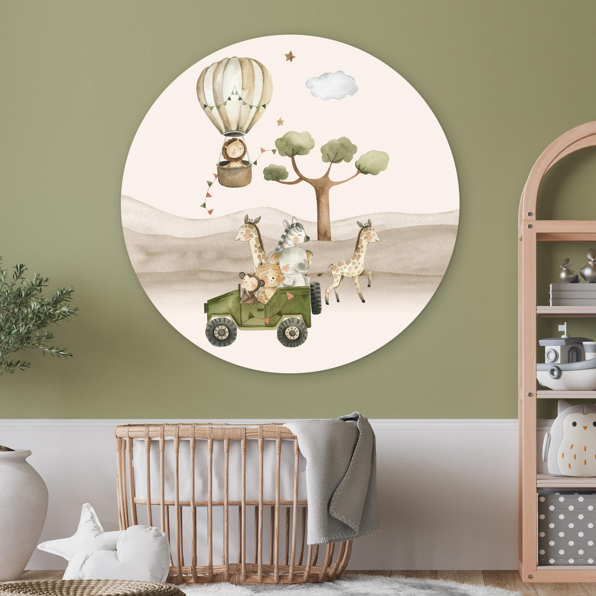 WANDBILD Wilde Tiere - Safari - Aquarell - Heißluftballon 150x150 cm - Beige, Kunststoff (150/150cm) - MuchoWow
