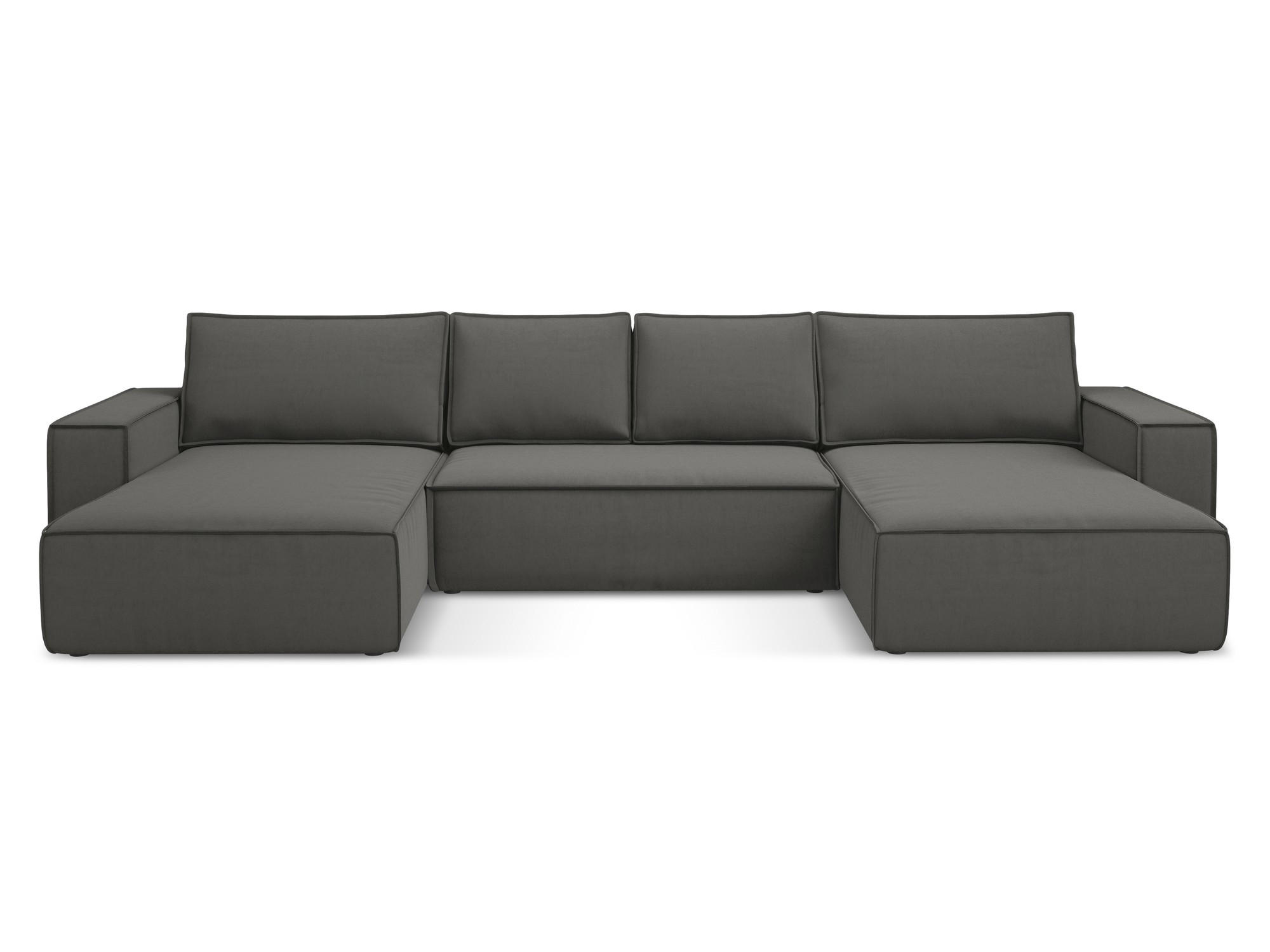 WOHNLANDSCHAFT Samt Stoff Grau - Dunkelgrau/Schwarz, Kunststoff/Textil (398/82/185cm) - Makamii