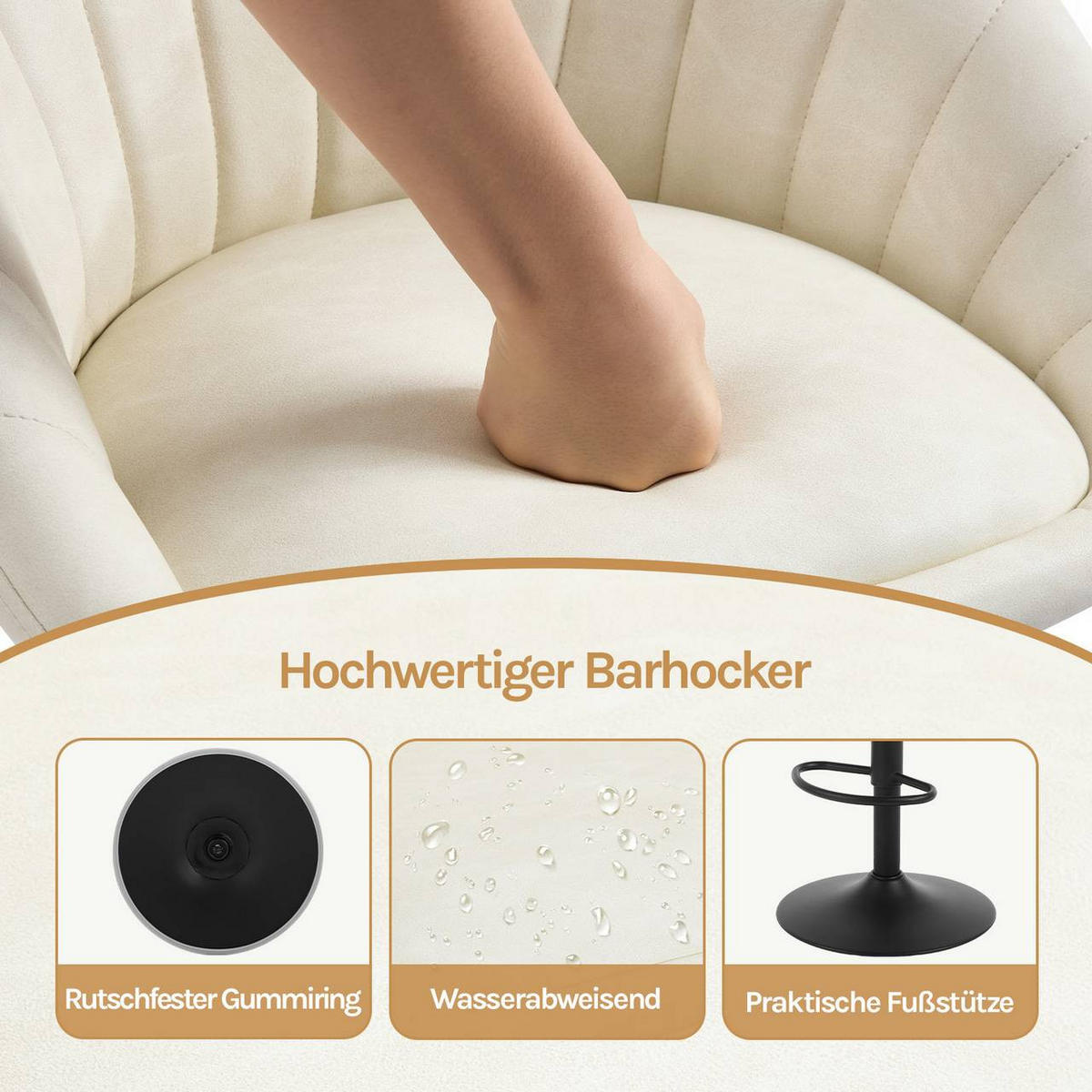 BARHOCKER Kunstleder, Metall, Beige - Beige/Schwarz, Kunststoff/Metall (53/83/45cm) - Woltu