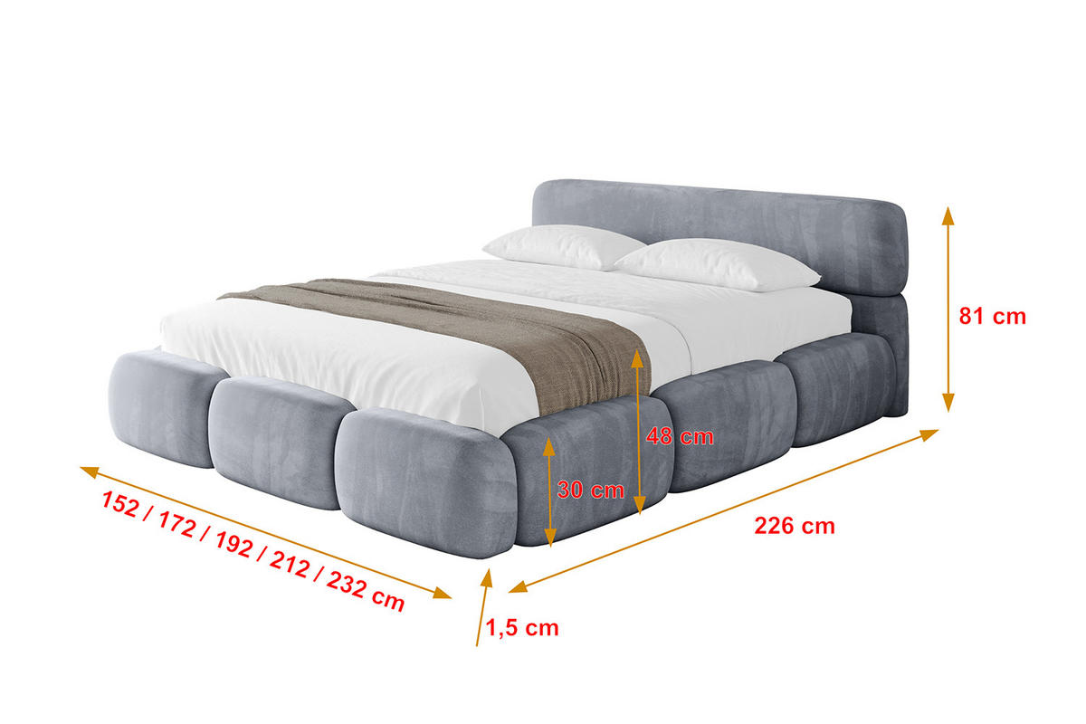 POLSTERBETT mit Bettkasten und Lattenrost, Boxbett ohne Matratze - ELVA-v1 200x200 Grau - Grau, Holzwerkstoff/Textil (200/200cm) - ALTDECOR