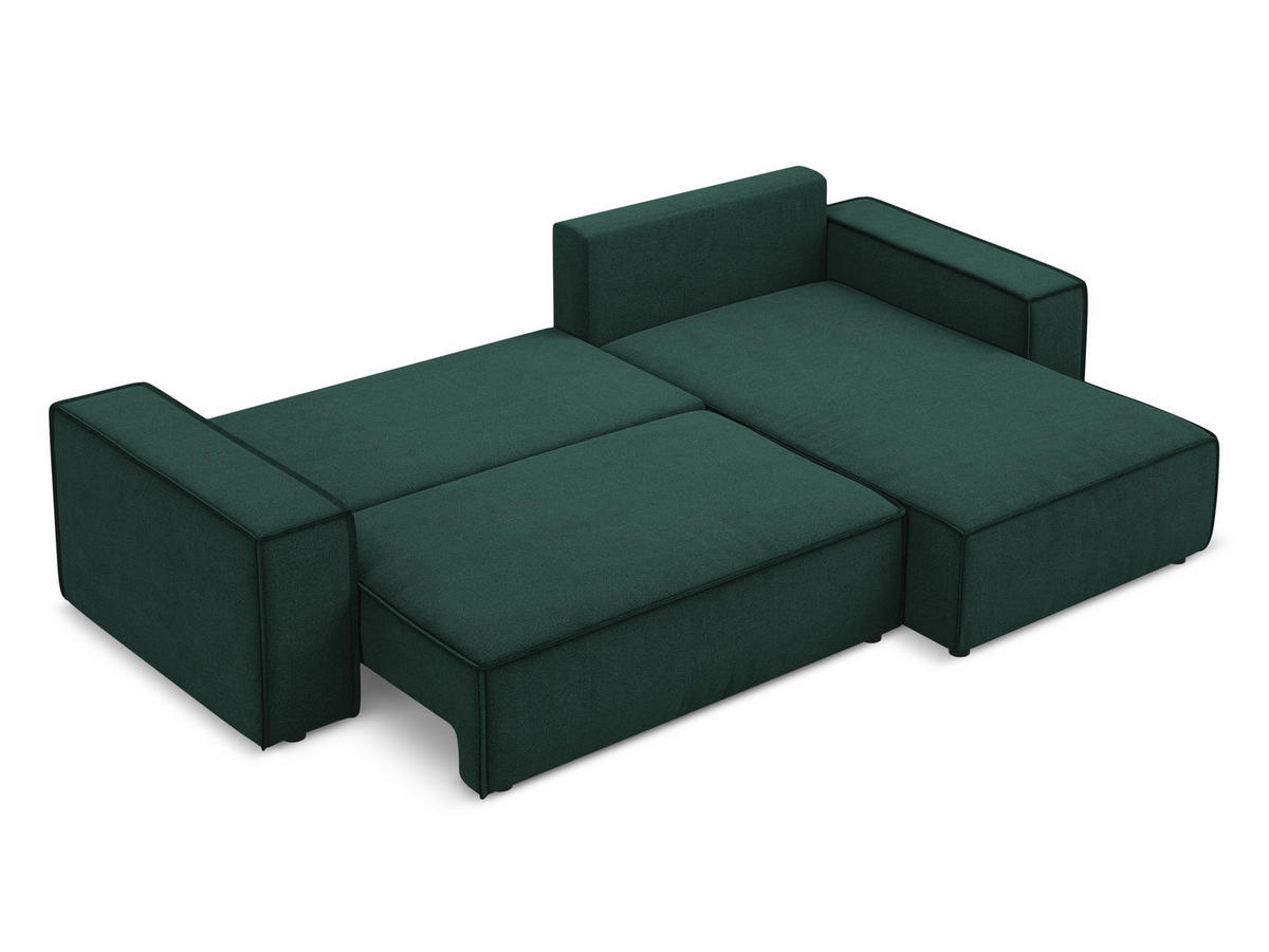 ECKSOFA mit Schlaffunktion Strukturstoff Stoff Grün - Dunkelgrün/Schwarz, Kunststoff/Textil (290/185cm) - Makamii