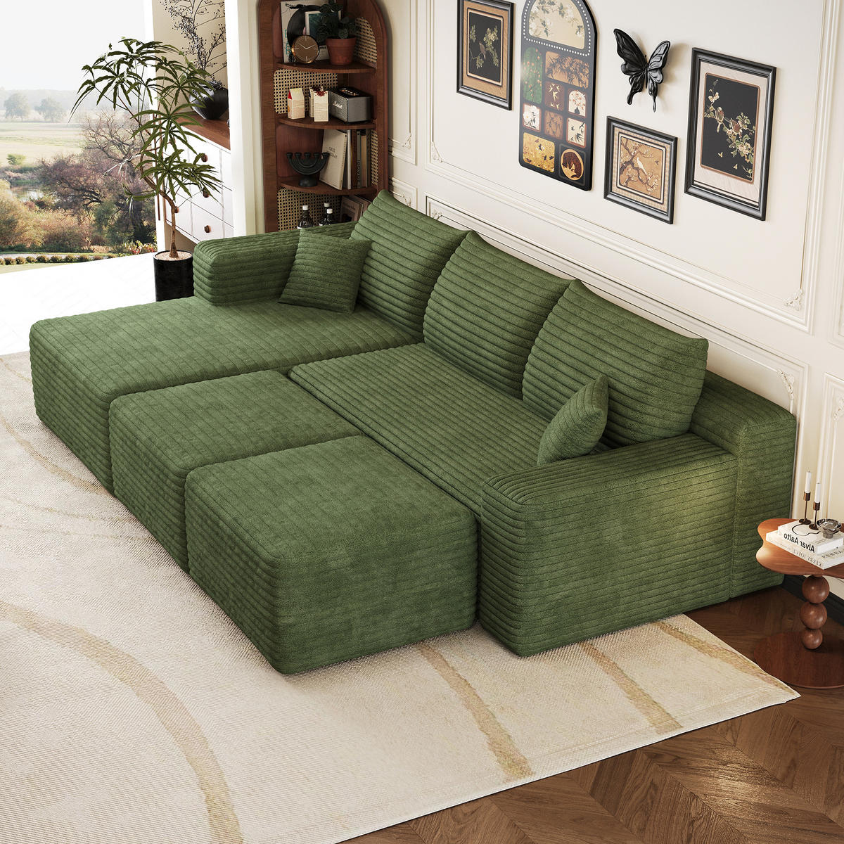 WOHNLANDSCHAFT Cord Grün ohne Montage - Grün, Textil (241/58/151cm) - WISHDOR