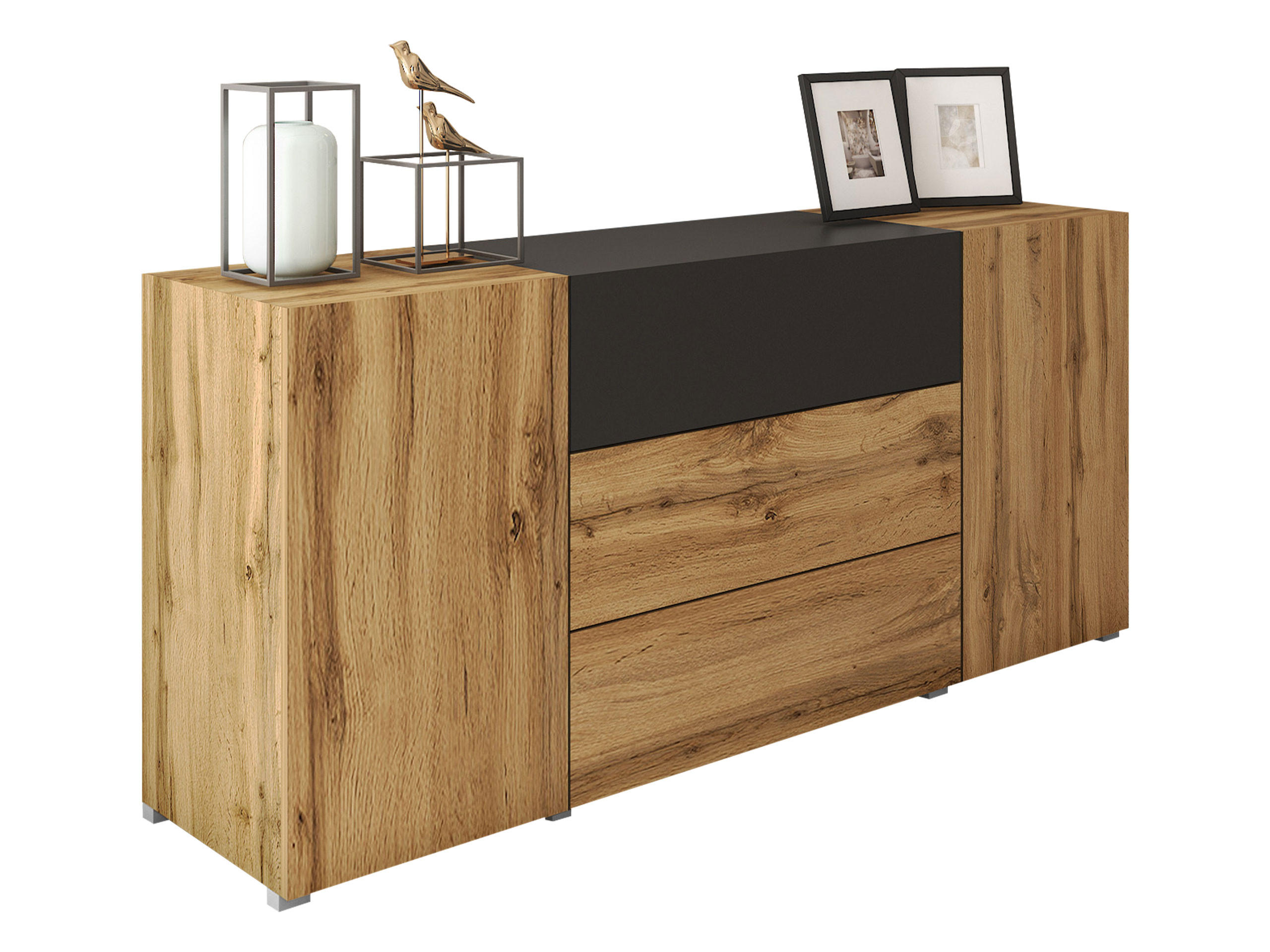 MIRJAN24 SIDEBOARD Eiche Wotan, Schwarz 150cm × 39cm × 68cm