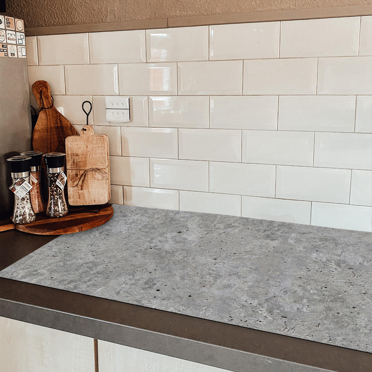 HERDABDECKPLATTE Beton - Schiefer - Grau - Struktur aus Beton Induktionsschutz 91.2x52 cm - Hellgrau, Kunststoff (91.2/52/0.2cm) - MuchoWow
