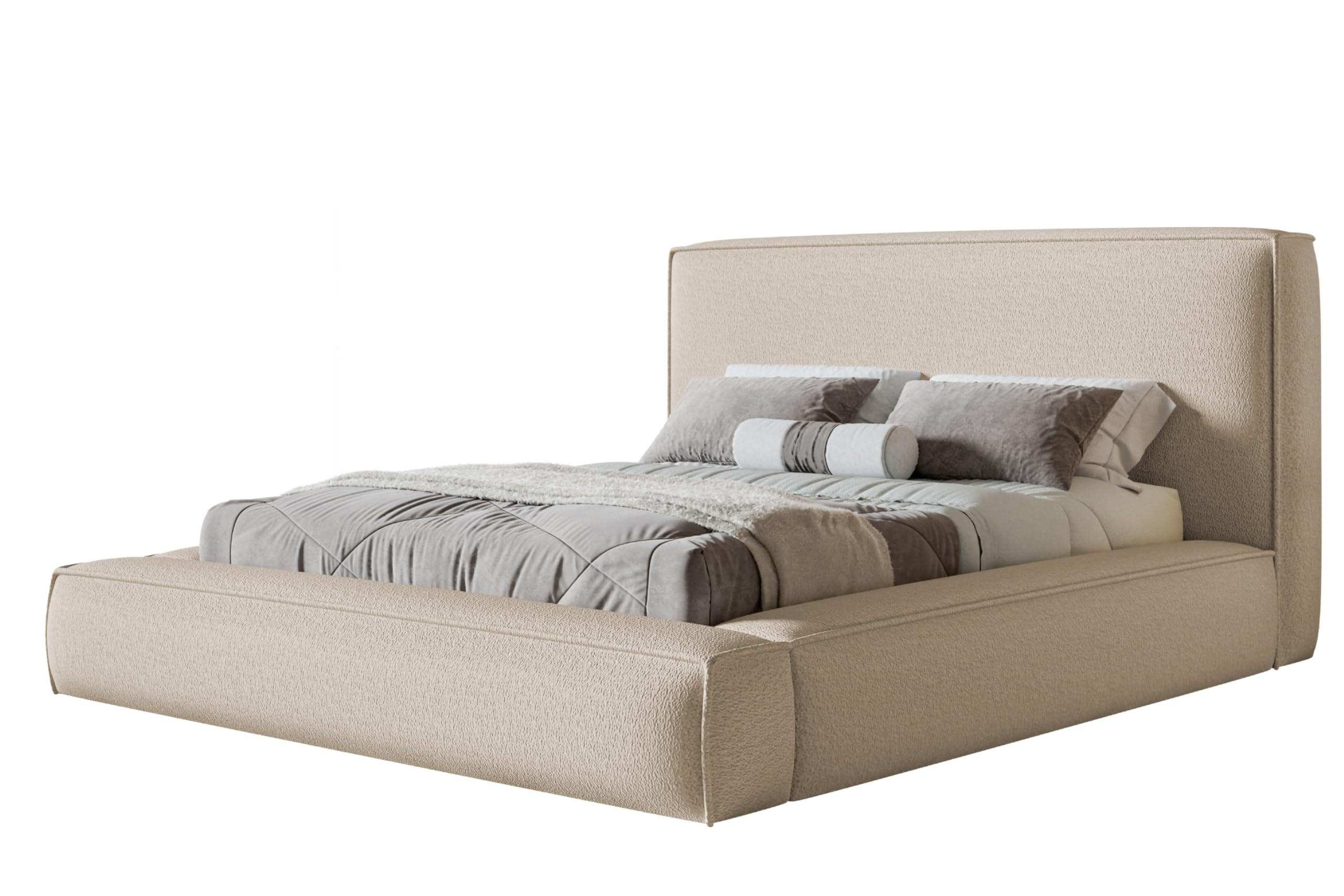 BETT 140x200 - Polsterbett mit Bettkasten und Holzrahmen - Modern Bett - Eleganter Catch-Me-Stoff - Kollektion Luna Maxi - Beige - Beige, Holz/Textil (140/200cm) - Alpi-Möbel