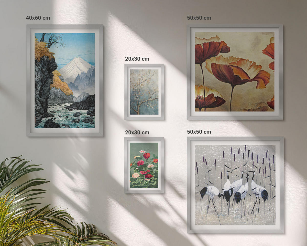 BILDER SET 5er Set - 50x50 cm & 20x30 cm & 40x60 cm Silberner Rahmen - Tropische Pflanzen, Pflanzenliebhaberin - Silberfarben, Kunststoff (40/60cm) - TULUP