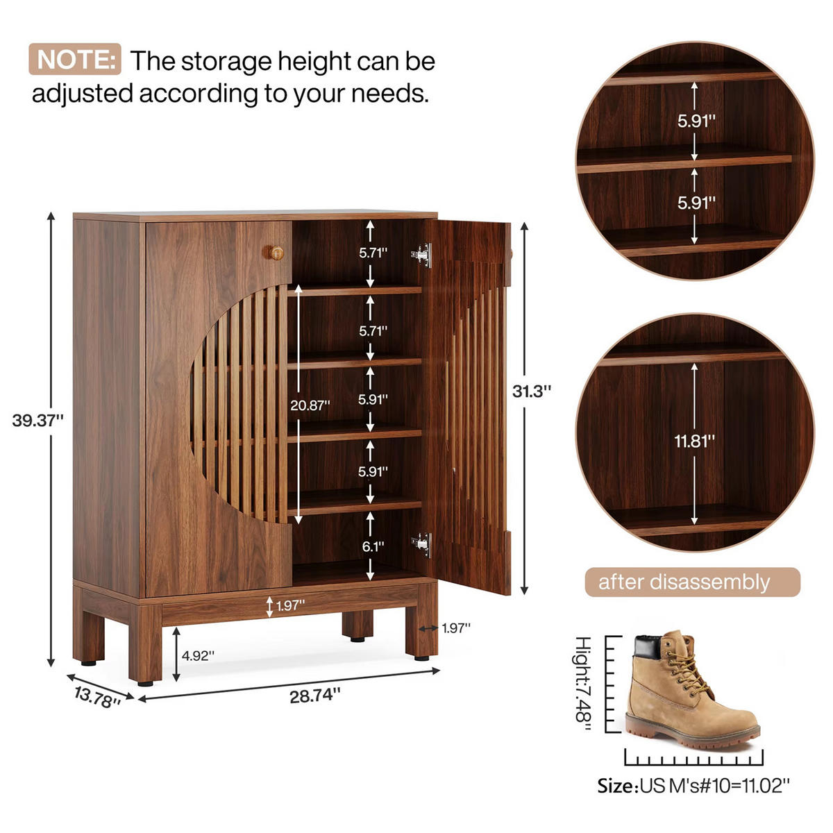 SCHUHSCHRANK 5 Ebenen mit Stauraum 100 cm - Braun, Holz (73/100/35cm) - Kaket